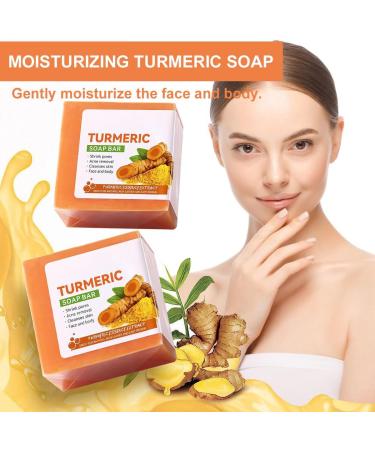 Turmeric Soap Turmeric Brightening Soap Kojic Acid Soap Turmeric Soap Bar Turmeric Soap Bar for Deep Cleansing Women's Men's Soap Bar for Face & Body with A Foaming Net (100g) - Buy Online on SooperMarket.com