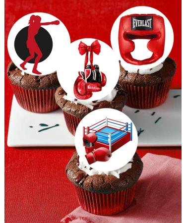 24 x Pre-Cut Boxing 1 Edible Stand up Wafer Paper Cupcake Toppers Cake Decorations Birthday Party Sport Martial Art