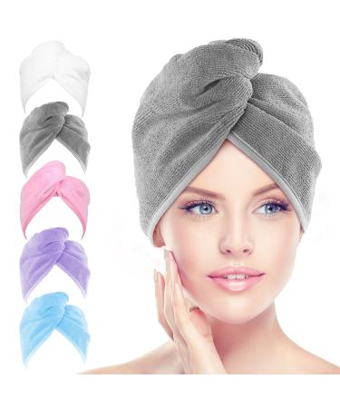 AIDEA Microfiber Hair Towel Wrap 5 Pack Hair Turbans Super Absorbent Quick Dry Hair Towel Wrap for All Hair Types Anti Frizz Hair Accessories for Women 26" 10" Multicolor