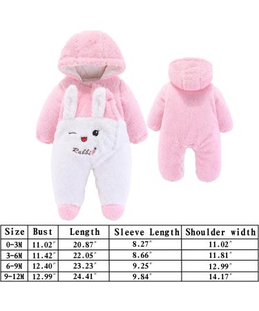 Newborn Baby Cartoon Bear Snowsuit Fleece Hooded Romper 9-12 Months Pink Rabbit - Buy Online on SooperMarket.com