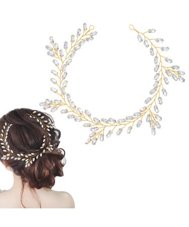 Fairvital bride wedding hair tires gold sparkle crystal rhinestones leaves headgear bride hair accessories for women and girls (gold)