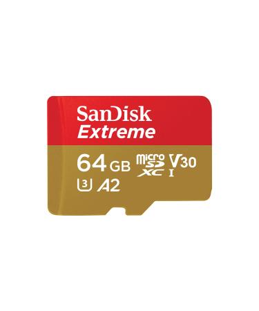 SanDisk 64GB Extreme microSDXC UHS-I Memory Card with Adapter - Up to 170MB/s, C10, U3, V30, 4K, 5K, A2, Micro SD Card - SDSQXAH-064G-GN6MA 64GB Memory Card Only