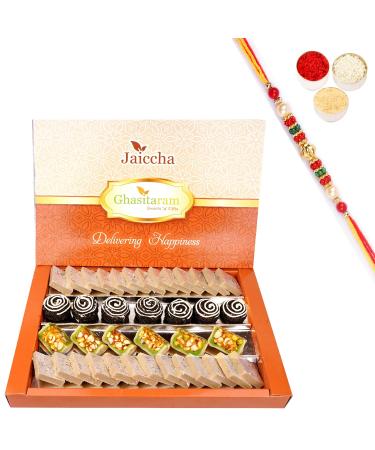 Jaiccha Ghasitaram Rakhi Gifts for Brothers Dryfruit Fancy Sweets with Kaju Katli 800 GMS with Beads Rakhi