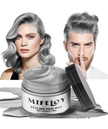 Silver Gray Temporary Hair Color Wax 4.23 oz Instant Natural Hairstyle Cream Dye Grey Styling Pomadesfor Men Girls Women Youth Disposable Coloring Mud for Party Cosplay DIY Halloween