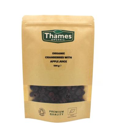 Organic Cranberries with Apple Juice-Certified Organic Non-GMO Vegan No Additives No Preservatives Resealable Bag by Thames Organic 500g Small