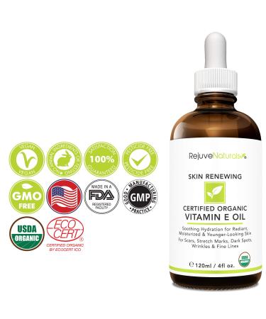 Organic Vitamin E Oil - 100% Natural, 4oz | Reduce Scars, Stretch Marks & Wrinkles | Hydrating Face & Body Moisturizer - Buy Online on SooperMarket.com