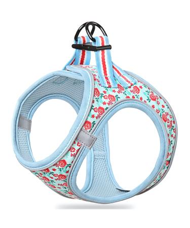 Heele dog harness for dogs dishes dog small soft mesh breast dishes for medium and small dogs adjustable reflective breathable puppy harness reflective flower cyan 2xs