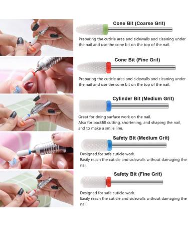 Fiezkaa 10Pcs Ceramic Nail Drill Bits Set - Professional Efile Bits for Acrylic Gel Nails - Cuticle Remover Diamond Bits for Manicure Pedicure - Buy Online on SooperMarket.com