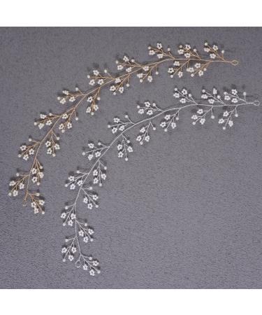 Chargances Bridal Pearl Hair Vine Headband - Boho Wedding Hairpiece for Bride, Bridesmaids, Flower Girls - Silver - Buy Online on SooperMarket.com