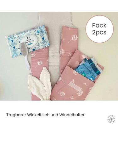 Mimuselina 2 Pack: Portable Baby Diaper Pad & Diaper Bag - Water-Repellent Foldable Dirt-Repellent - Ideal for On-the-Go Parents - Rose Dandelion Design - Buy Online on SooperMarket.com