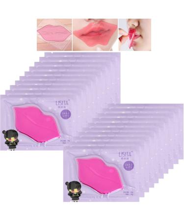 DELISOUL 20 Pieces Crystal Lip Masks Pink Collagen Lip Pads Sheet for Moisturizing Remove Dead Skin Anti-Wrinkle Anti-Aging Hydrating and Plump Your Lips A-20 Count