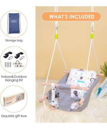 Baby Swing for Infants and Toddlers - Canvas Hammock Swing with Safety Belt and Mounting Hardware - Wooden Hanging Seat for Babies up to 4 Years - Cute Animal Design - Buy Online on SooperMarket.com