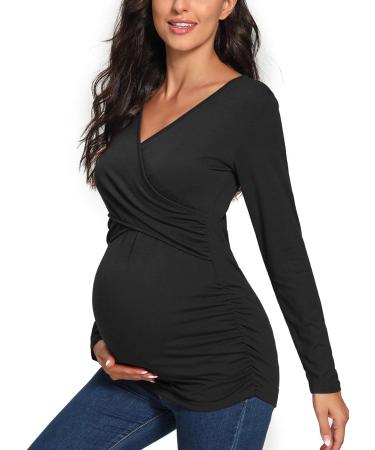 Love2Mi Maternity Nursing Shirt - Short Sleeve V-Neck Breastfeeding T-Shirt - Pregnancy - Dark Black - Size L - Buy Online on SooperMarket.com