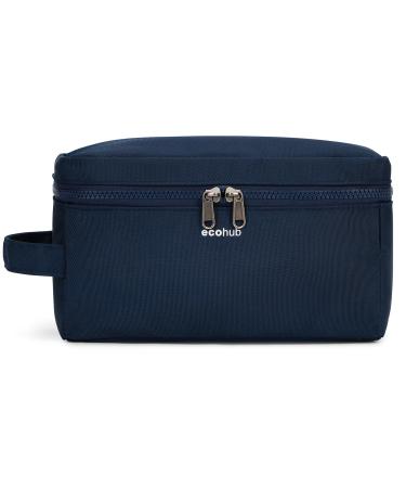 Ecohub Water-Resistant Travel Toiletry Bag Wet and Dry Separation Wash Bag for Men Women Dopp Kit Shaving Bag Recycled PET Wide-Open Zipper Pouch Travel Toiletries Bag for Men Women(Dark Blue)