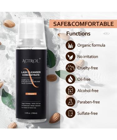Eyelash Cleanser Concentrate 100ml Almond Professional Lash Extensions Shampoo Concentrate Natural Foaming Cleanser DIY Paraben & Sulfate Free Non-lrritating Wash for Extensions Lashes with Salon Home Care-Makes 60ml Bottles Eyelash Shampoo Almond 100ml - Buy Online on SooperMarket.com