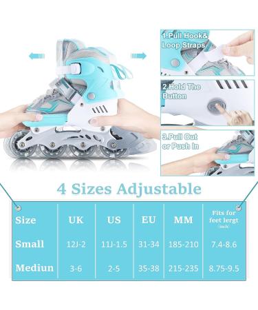 Wheelive Adjustable Inline Skates for Kids | Outdoor Roller Blades with Light-Up Wheels | Blue Small-Little Kid Size 11J-1.5 - Buy Online on SooperMarket.com