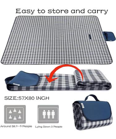 RUIBOLU Large Beach Blanket - Sandproof, Waterproof & Quick Drying Picnic Mat for Travel, Camping & Outdoor Activities - Dark Blue Plaids - Buy Online on SooperMarket.com