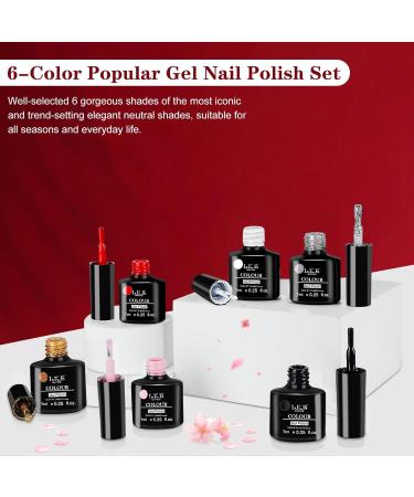 LKE Gel Nail Polish Set - 6 Colors for All Seasons | White Black Red Pink Gold & Silver Glitter | Soak Off UV/LED Nail Kit for Home & Salon Manicure - Buy Online on SooperMarket.com