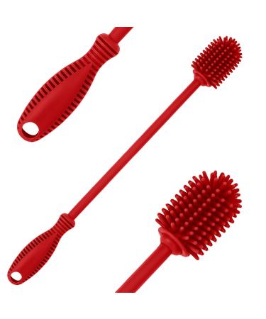Silicone Bottle Cleaning Brush with Long Handle 31cm/12.5" Water Bottle Cleaner for Baby Bottles Hydro Flask Sports Bottle Vase Glassware Perfect for Smaller Diameter Bottle Openings (Qty 1) Red