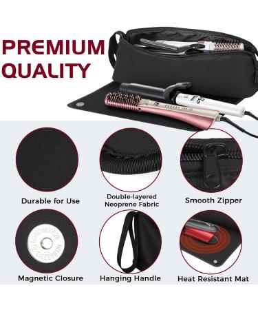Hair Tools Travel Bag with Heat Resistant Mat - 2-in-1 Organizer for Flat Irons & Curling Irons | Essential Travel Accessories - Buy Online on SooperMarket.com