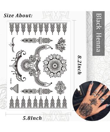 Black Henna Temporary Tattoo Stickers - Lace Pattern Body Art Design for Women - Waterproof and Sexy Mandala Flower Fake Tattoos - 6 Sheets - Buy Online on SooperMarket.com