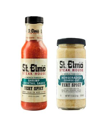 St. Elmo Cocktail Sauce and Coarse-Cut Horseradish Bundle, Extra Spicy Combo for Steak and Seafood Cocktail Sauce & Coarse-Cut Horesradish Bundle
