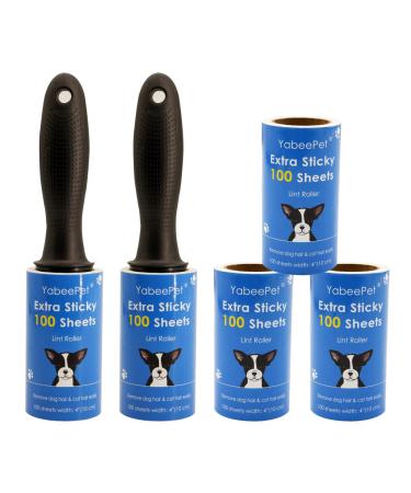 Yabeepet lint roll for animal hair set - 500 sheet 10 cm wide - 2 rolls and 3 refill packs - effective for animal hair and clothing (2 rolls + 3 refill)