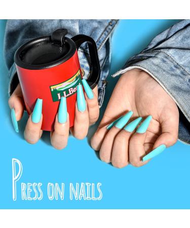 360PCS Long Press on Coffin Nails MORGLES - 12 Colors False Nails with Glue, Adhesive Tabs, Tweezer - 10 Sizes Long Glossy Ballerina - Buy Online on SooperMarket.com