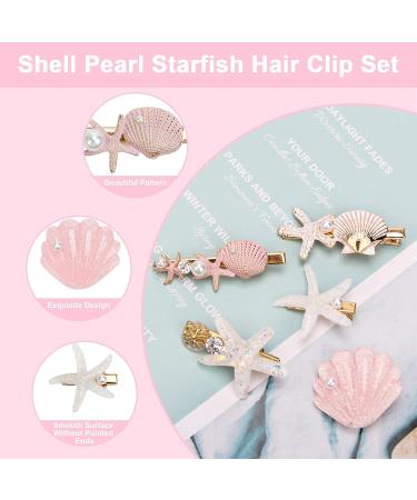 5-Piece Pearl Shell Starfish Hair Clip Set for Women - Beach Mermaid Hairpin Styling Accessories - Buy Online on SooperMarket.com