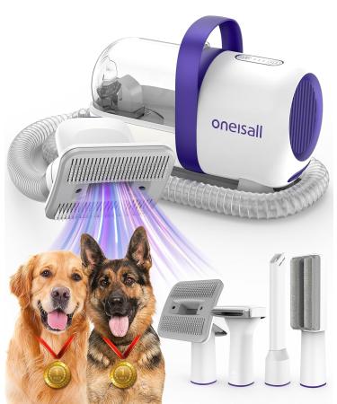 oneisall Dog Grooming Vacuum Kit Suction 99% Pet Hair Dog Grooming Brush Dog Hair Vacuum Groomer with 4 Pet Grooming Tools Pet Hair Remover Purple