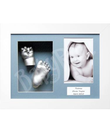 BabyRice Baby Casting Kit with White 12x9 Shadow Box Display Frame Silver Paint for Hand Foot Casts (Blue/Blue) Blue / Blue
