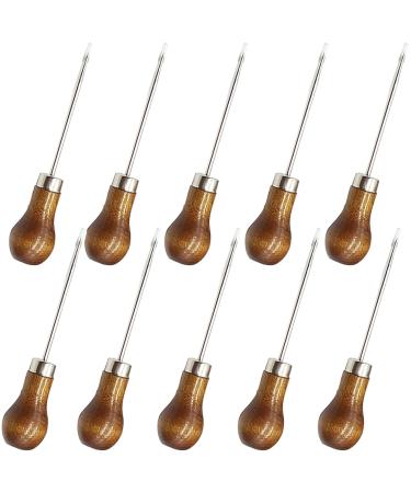 RONYOUNG 10PCS Wooden Handle Gourd Shape Scratch Awl Tool Pin Punching for Leather Pouch Hole DIY Handmade