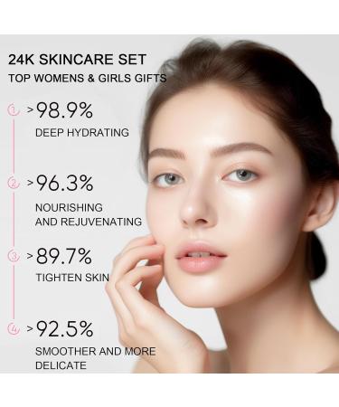 24K Facial Skin Care Set for Women | Cleanser Serum Eye Cream & Mask | Hydrating Anti-Aging Routine | Ideal for Dry Skin - Buy Online on SooperMarket.com