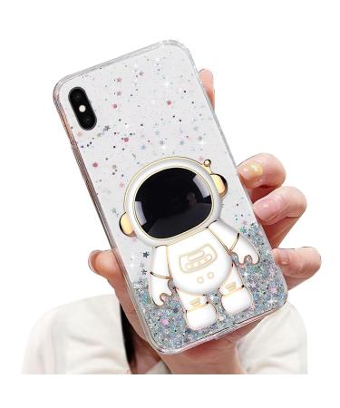 Tivenfezk nadoli for iPhone X/XS astronaut hidden stand shell caricature glitter stand soft silicone bling transparent protective cover iphone x/xs clear