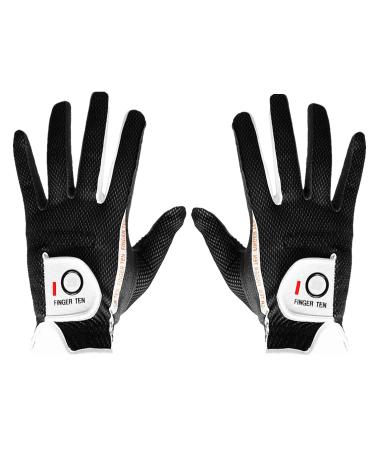 Men's Golf Glove Rain Grip Pair Both Hand or 2 Pack Left Right Hand, Hot Wet Weather No Sweat, Black Gray Green, Fit Size Small Medium Large XL Black M/Large Ambidextrous