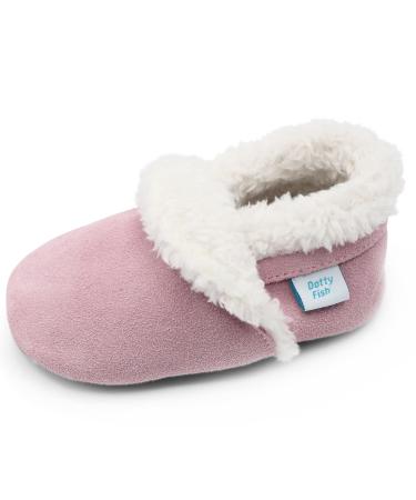 Dotty Fish Suede Baby Slippers. Warm Fleece Lined. Infant Toddler Shoes. Non-Slip Soft Sole. Boys Girls. 0-6 Months - 5-6 Years 12-18 Months Soft Pink