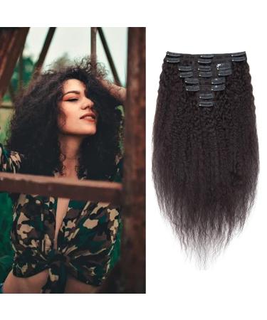 20cm clip in extensions real hair afro hair extensions hair parts real hair 8pcs 18 clips double brawl #1b natural black hair extension kinky straight brazilian human hair 95g #1b natural black - kinky Straight 20cm -95g