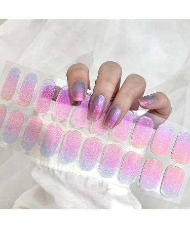 CBOIC Half-hardened gel nail polish stickers 22 pieces aurora French gel nail films UV hardening self-adhesive UV gel strips long-lasting nail wraps starter set for finger & toenails
