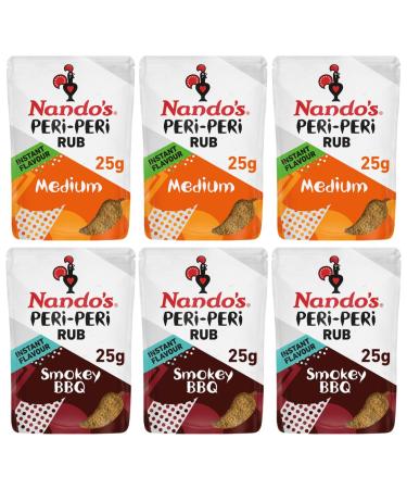 Peri Peri Marinade Bundle With Nando's Peri Peri BBQ Rub Medium 25g x3 & Nando's Peri Peri Rub Medium 25g x3 (6 Pack)