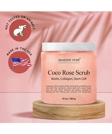 Majestic Pure Coco Rose Scrub with Biotin, Collagen, Stem Cell & Coconut Oil - Exfoliating Body Scrub for Men & Women - 10 oz - Buy Online on SooperMarket.com