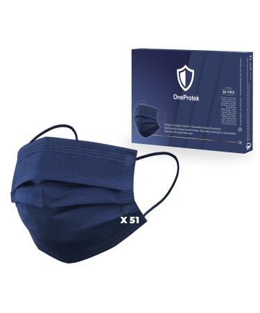 CE -certified 50 OP masks colorful oneproTek - navy blau Medical face mask according to EN14683: 2019 Type 2R IIR - BFE 98% - comfortable and strongly elastic
