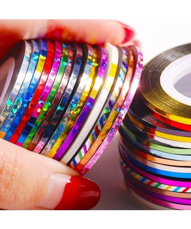 10 Rolls Glitter Nail Art Striping Tape Lines Width 2mm-Striping Tape for Nail Art-Nail Striping Tape Foil-Nail Striping Tape Thick-Nail Striping Tape with Dispenser-Self-Adhesive DIY Nail Art Tape - Buy Online on SooperMarket.com