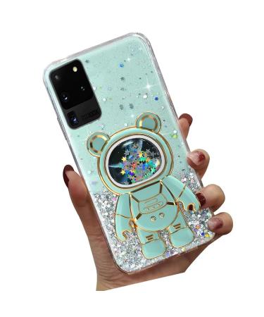 Tivenfezk Nadoli for Samsung Galaxy S20 Ultra Treisand B r Astronaut Hidden Stand Shell caricature glitter astronaut stand soft silicone bling cell phone case transparent protective cover samsung galaxy s20 ultra green