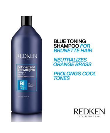 Redken Color Extend Brownlights Blue Toning Shampoo 33.8 Fl Oz - For Brunettes, Natural & Color-Treated Hair - Neutralizes Brass, Sulfate-Free - Buy Online on SooperMarket.com