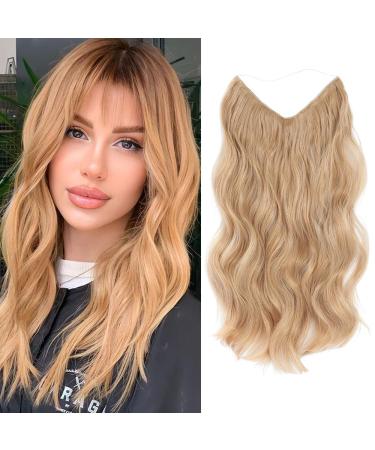 Blonde Hair Extensions with Adjustable Size Removable Clips 20inch Secret Invisible Hair extension Synthetic Curly Hair Pieces for Women 20 Inch Golden Blonde