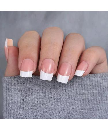 French Square False Nails Set - 24PCS Gloss Nude White Full Cover Press on Nails with Jelly Glue - Short Square White Fake Nails for Women and Girls - Buy Online on SooperMarket.com