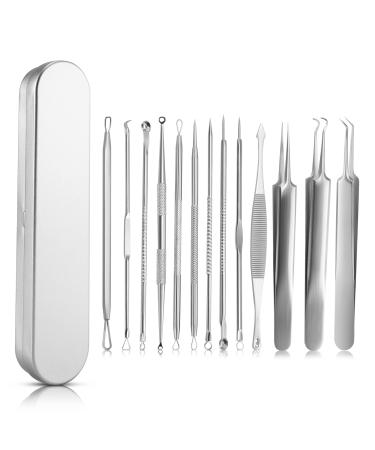 13 Pcs Blackhead Remover Pimple Popper Tool Kits Comedone Acne Extractor Kit Blackhead Remover Tweezers Set Stainless Steel for Forehead/Facial/Nose Suitable for Women and Men