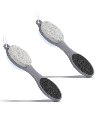 2 Pieces 4 in 1 Pedicure Tool Foot Scrubber Brush Foot File Callus Remover with Foot Rasp  Pumice Stone  Nail Cleaning Brush and Sand Paper for Dry and Wet Foot Care Dead Skin Remover (Gray)