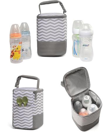 LCY Insulated Baby Bottle Cooler Bag - Grey & White Waves | Fits 4 Bottles | Hanging Strap Included - Buy Online on SooperMarket.com