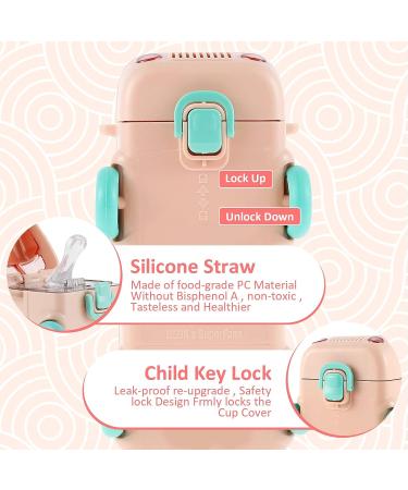 Txkrhwa Car Straw Water Cup 500ml Pink - Portable Leak-Proof Kids Drinking Jug with Shoulder Strap & Locking Flip Lid - Cute Cartoon Design - Ideal for Bus Travel - Small Square Toy Water Bottle - Buy Online on SooperMarket.com